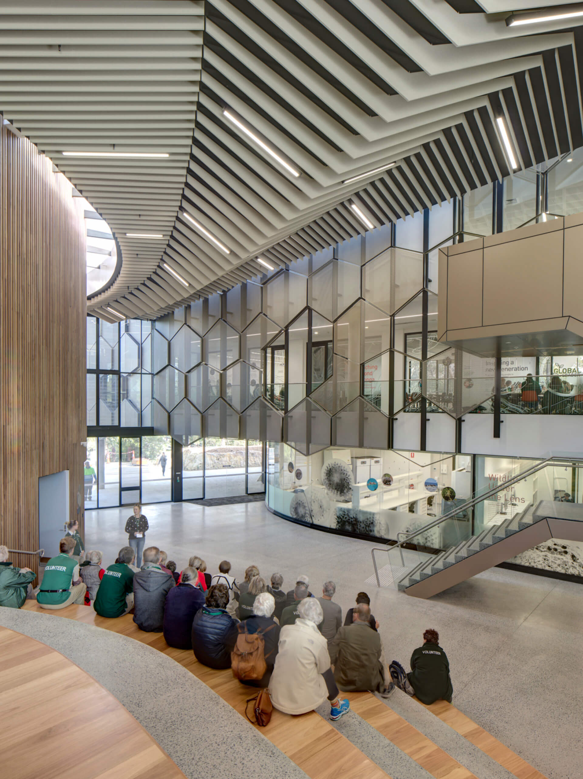 12 central atrium with visitors overlooking scientists at work taronga zoo institute sydney taylor construction education