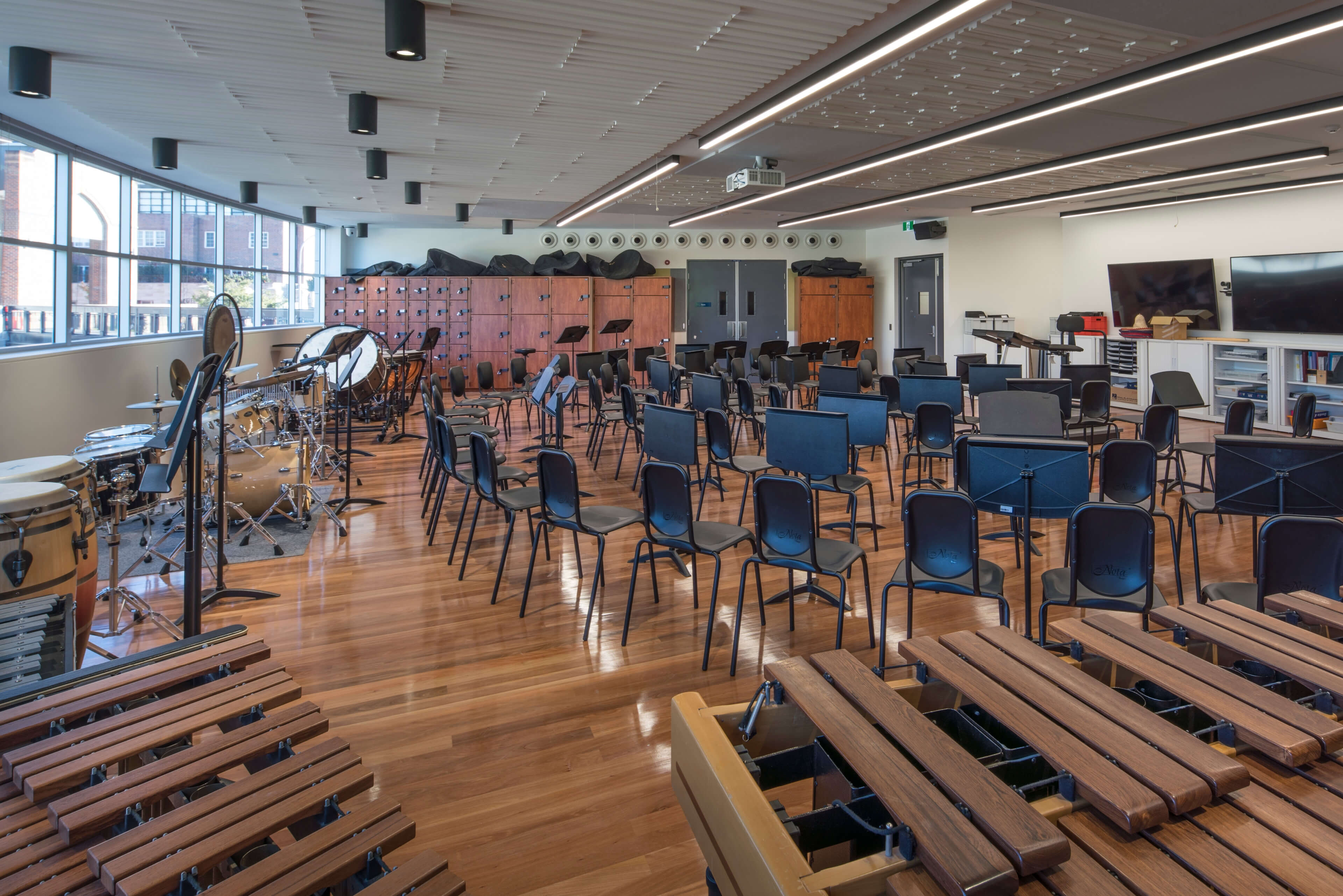17 circular seating in a specialised music classrooms at knox performing arts centre taylor construction education