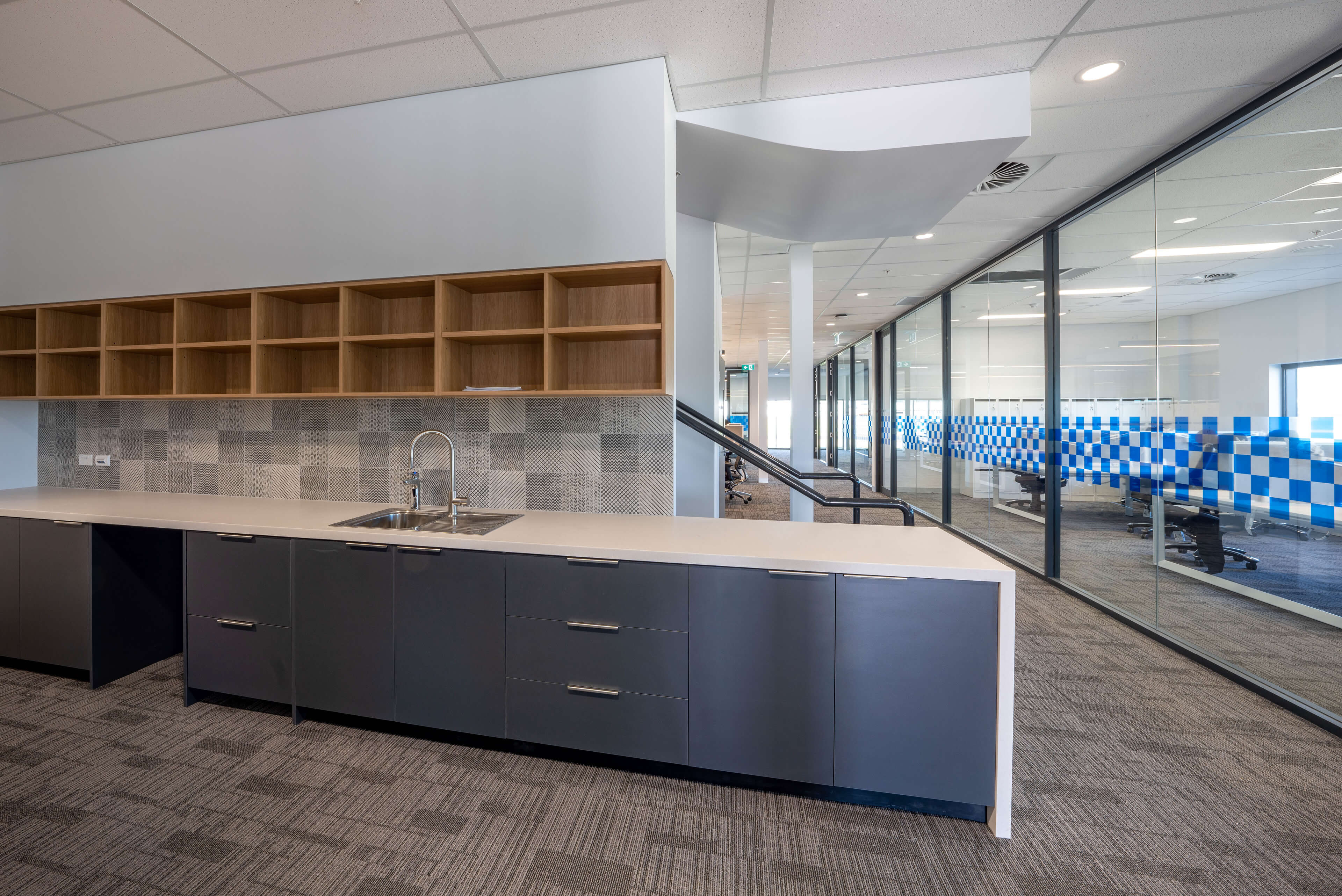19 kitchen area of 3000sqm office space at polair facility bankstown taylor construction refurbishment and live environments