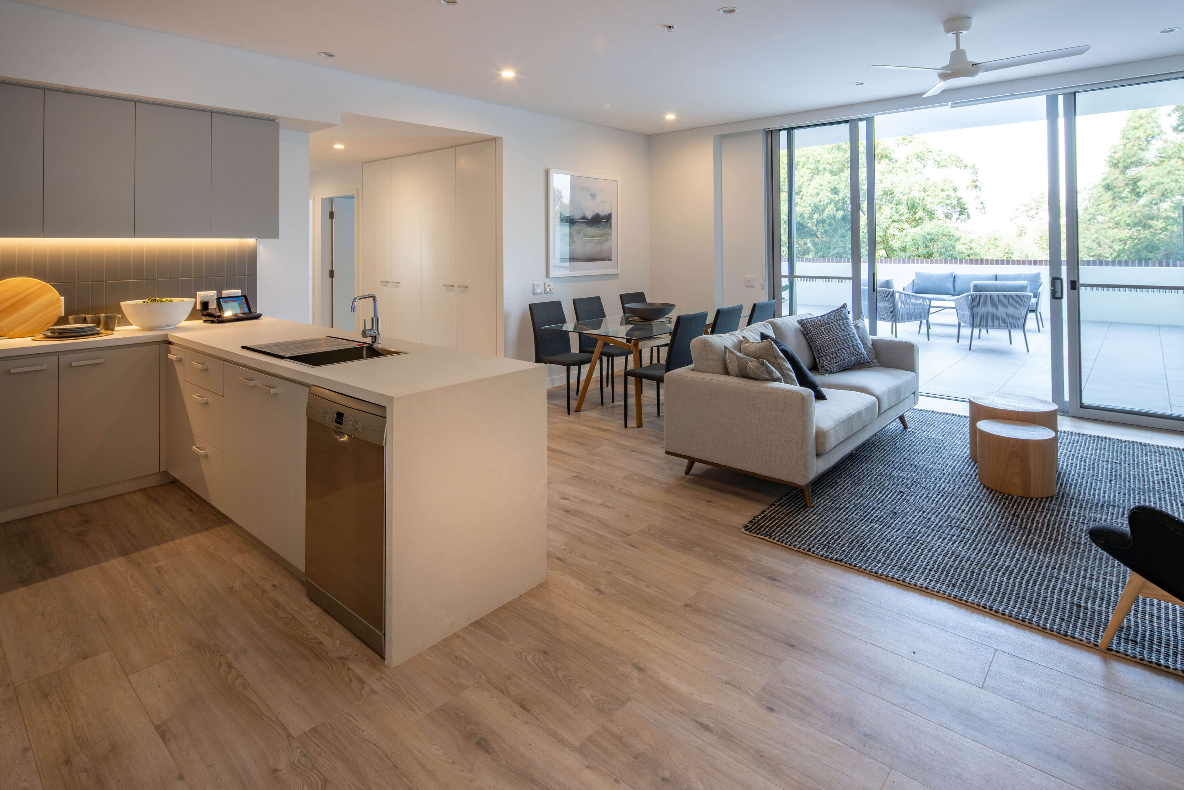 21 interior kitchen overlooking lounge independent living unit at uniting mayflower westmead taylor construction aged care