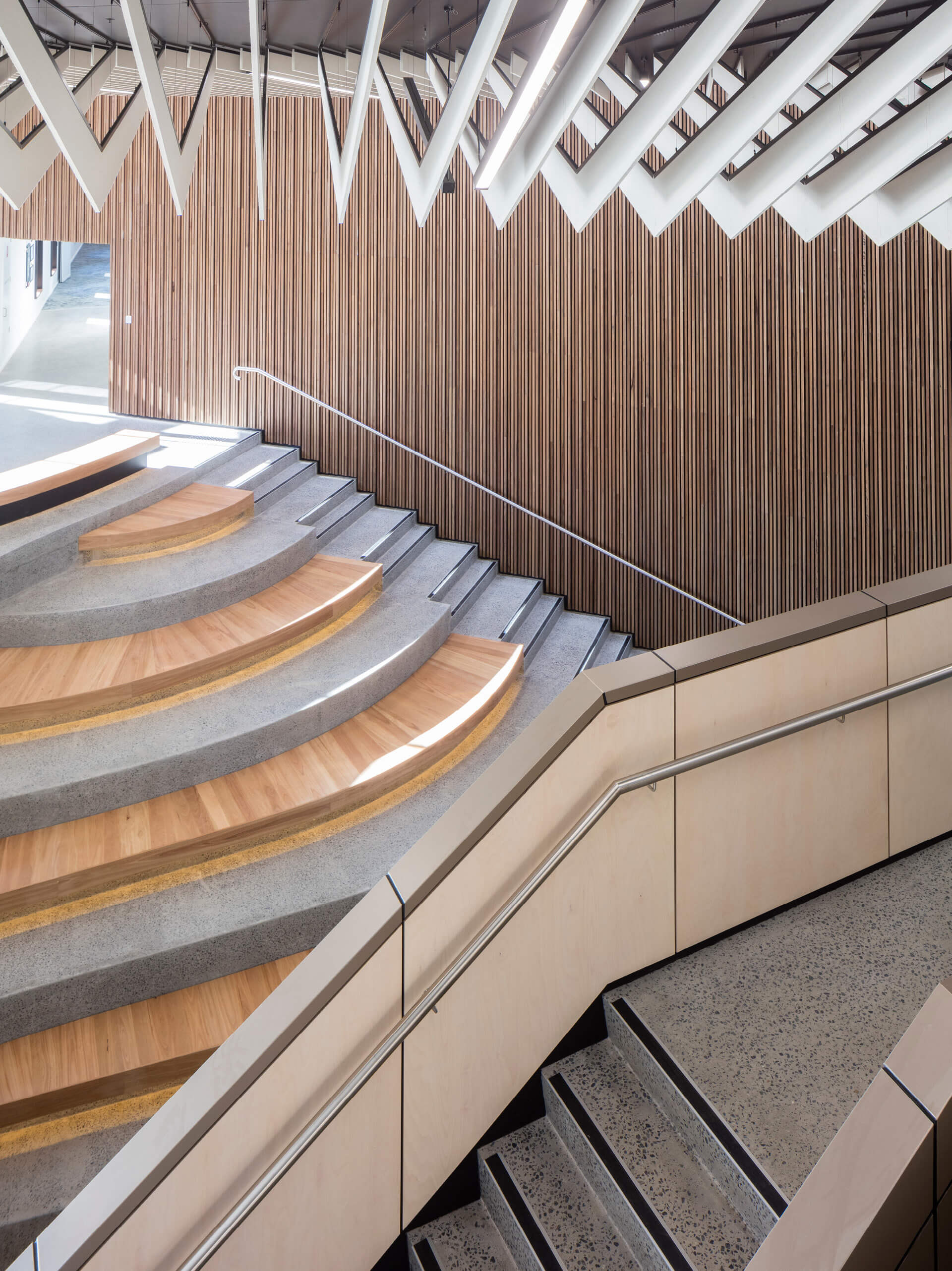 24 striking architectural shot ceiling stair and seating feature overlapping taronga zoo institute sydney taylor construction education
