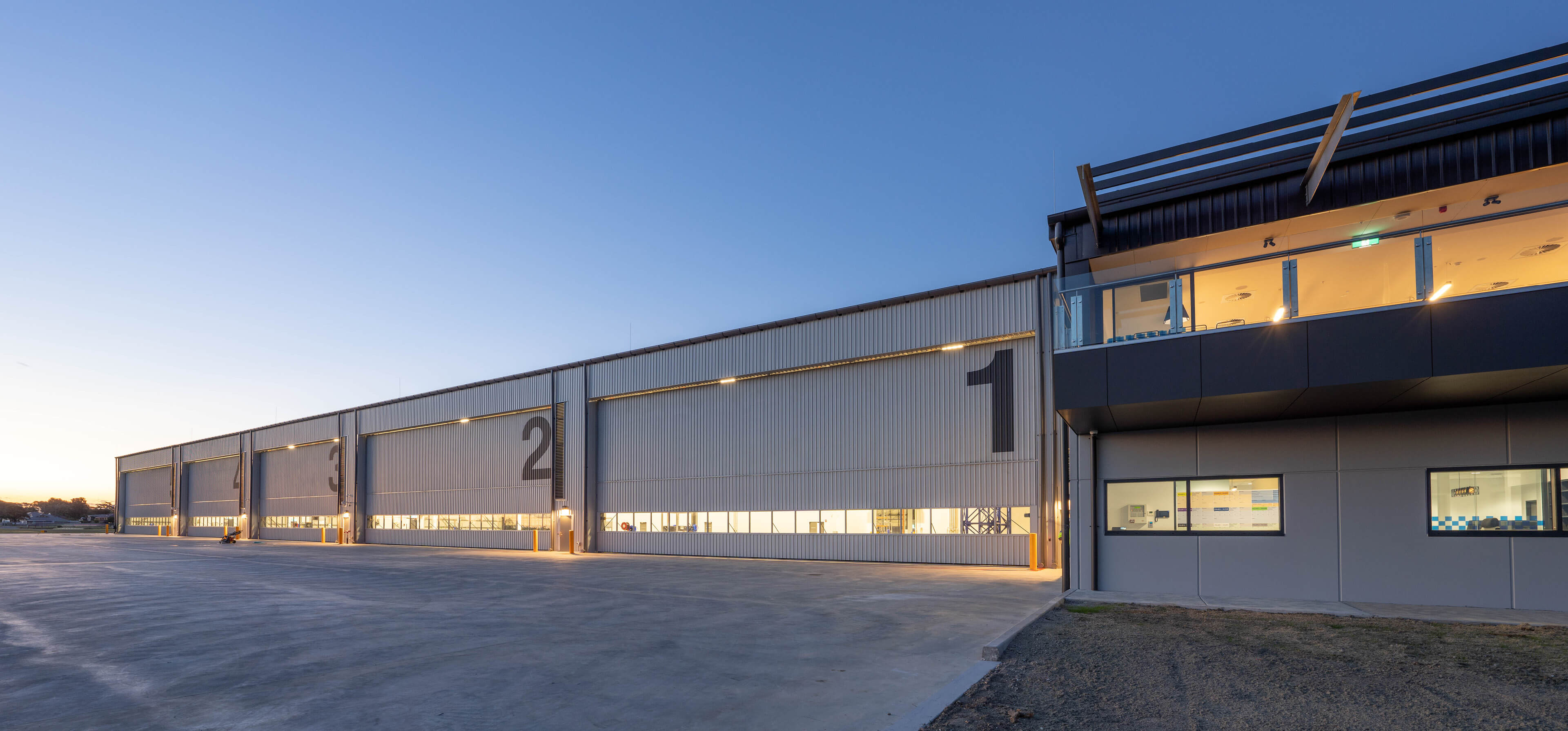 4 view of hangars 5 to 1 of purpose built integrated facility at polair facility bankstown taylor construction refurbishment and live environments