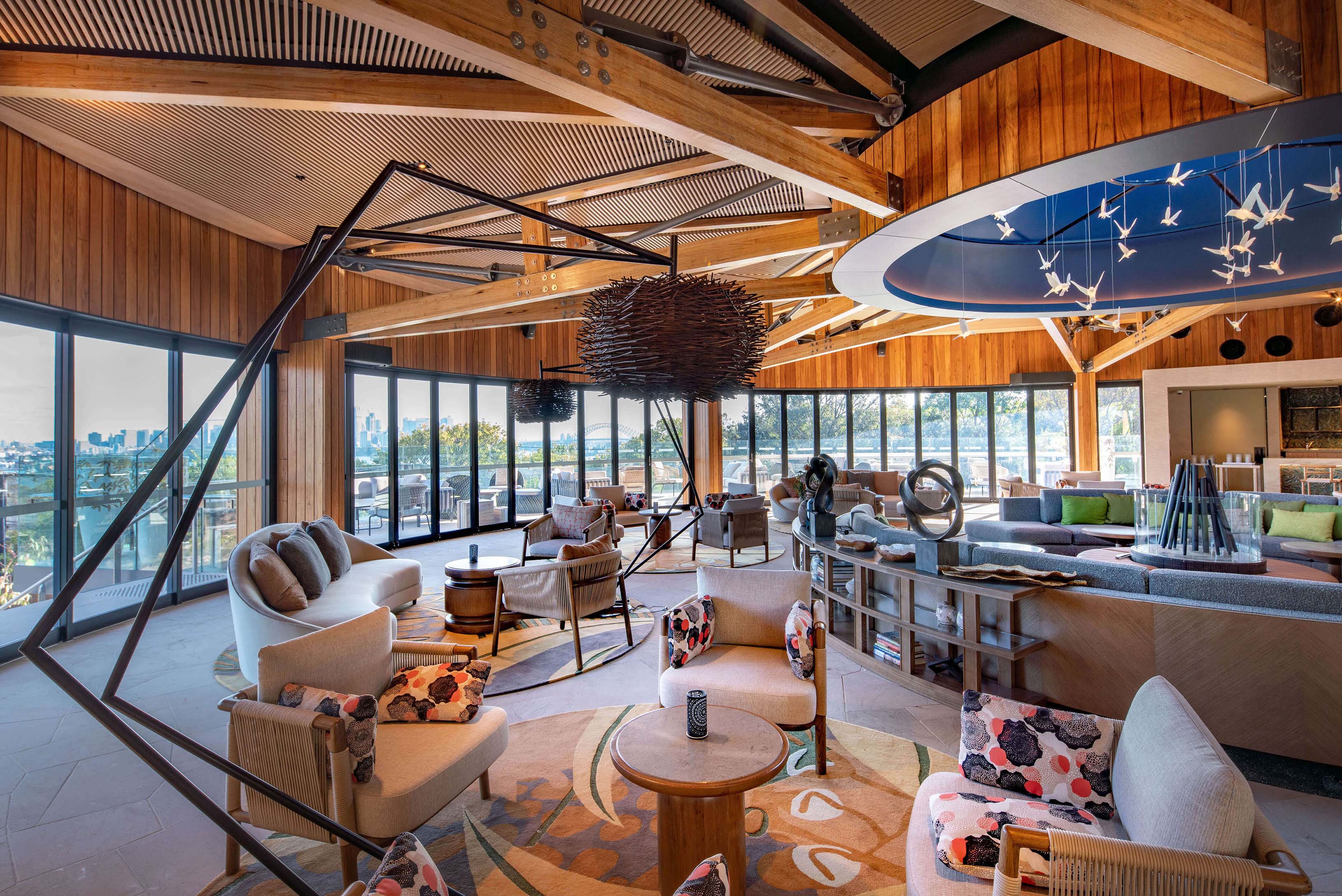 7 guest check in lounge and seating overlooking sydney harbour at taronga wildlife retreat sydney taylor construction hospitality