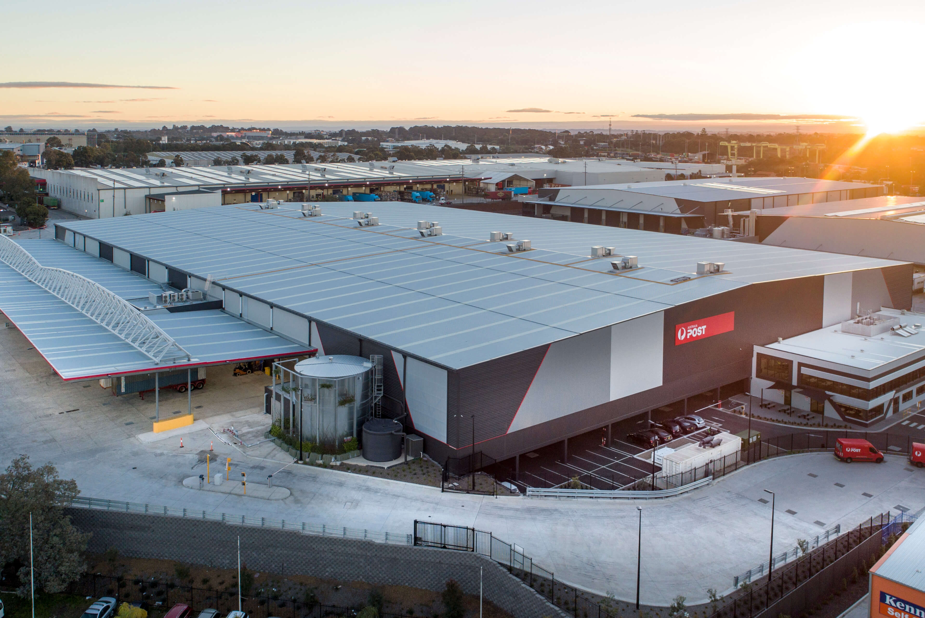 1 sunset aerial shot at australia post chullora taylor construction industrial 2