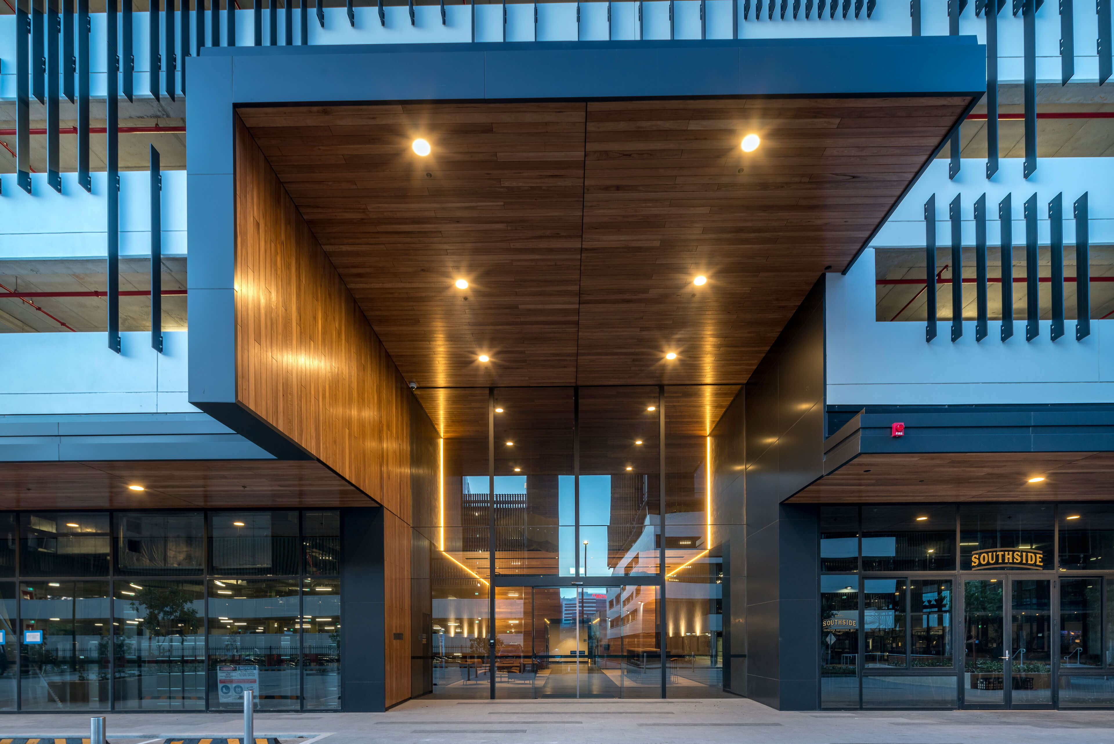 3 main entry lobby at dusk connect corporate centre stage 2 taylor construction commercial 2