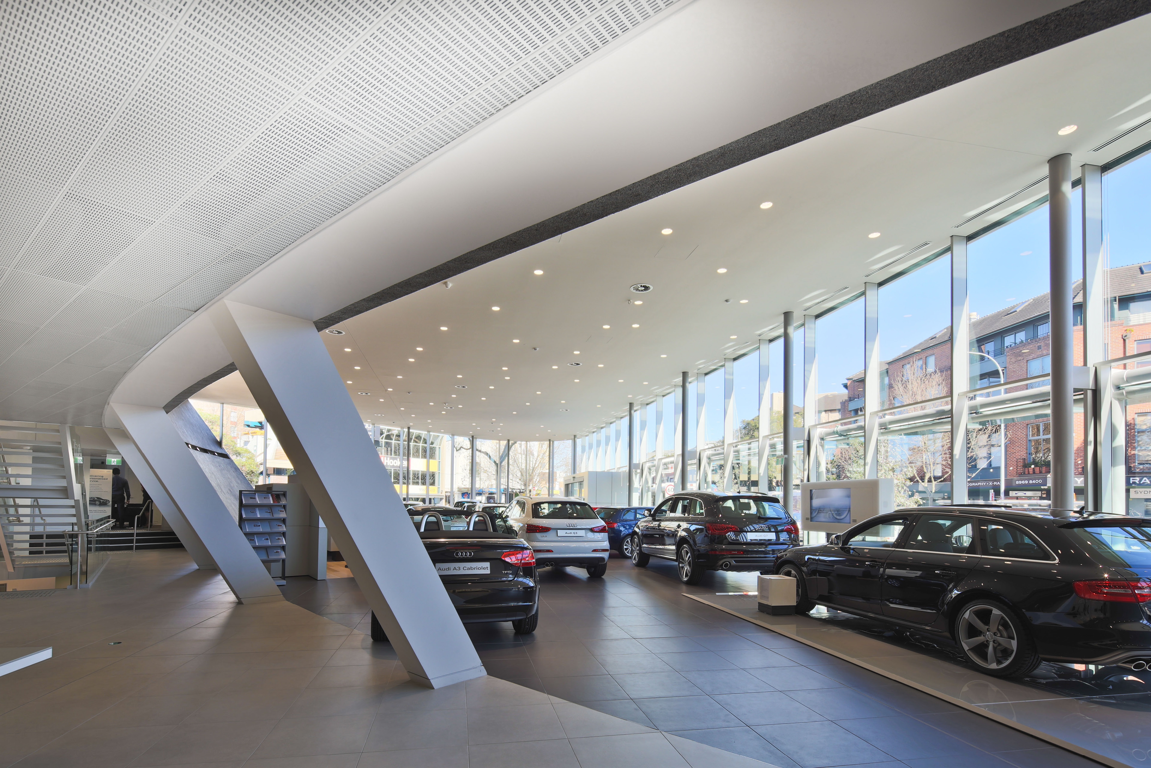 2 internal curved feature wall audi mosman taylor construction motor showrooms