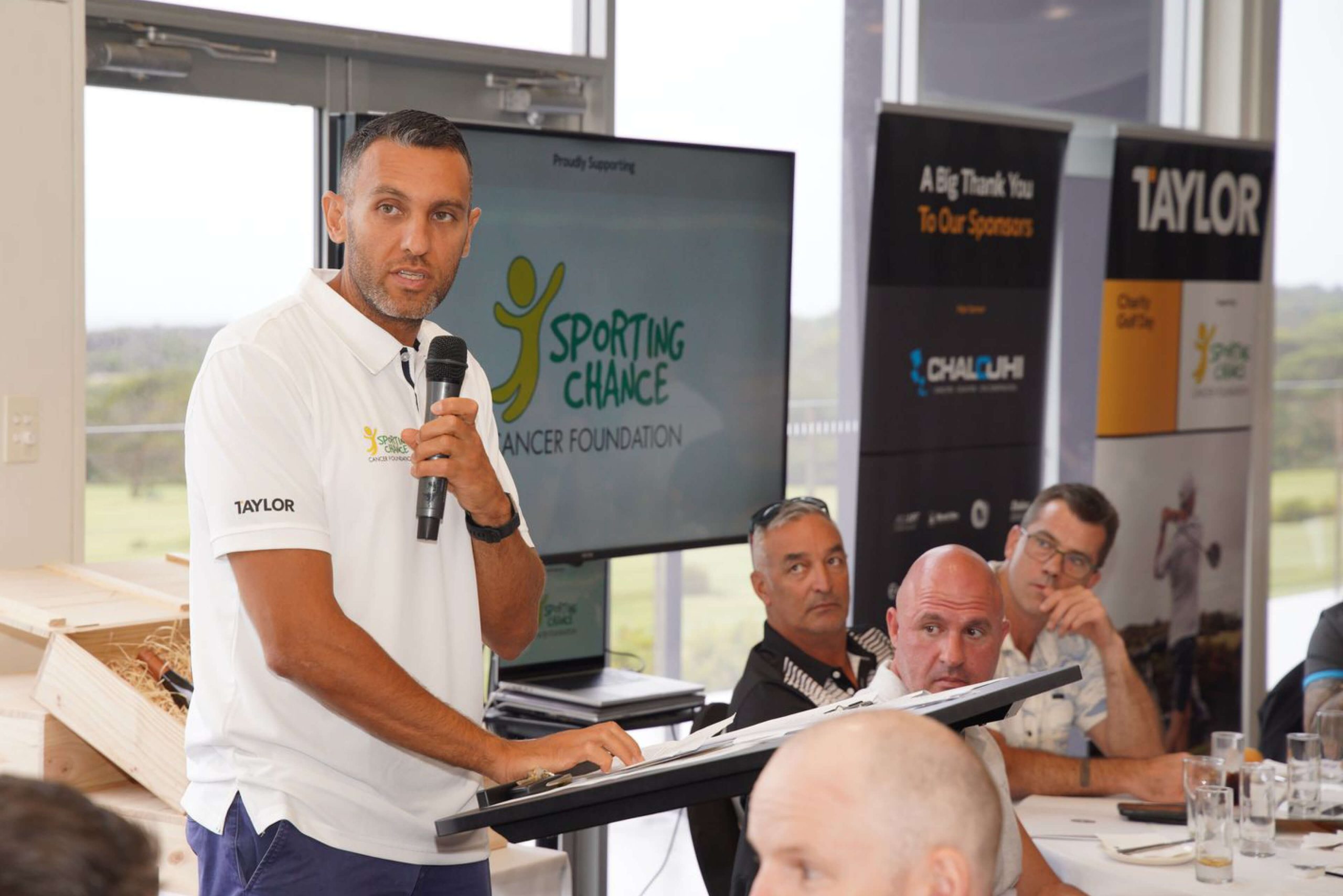 048 major sponsor chalouhi addresses audience at taylor charity golf day 2023