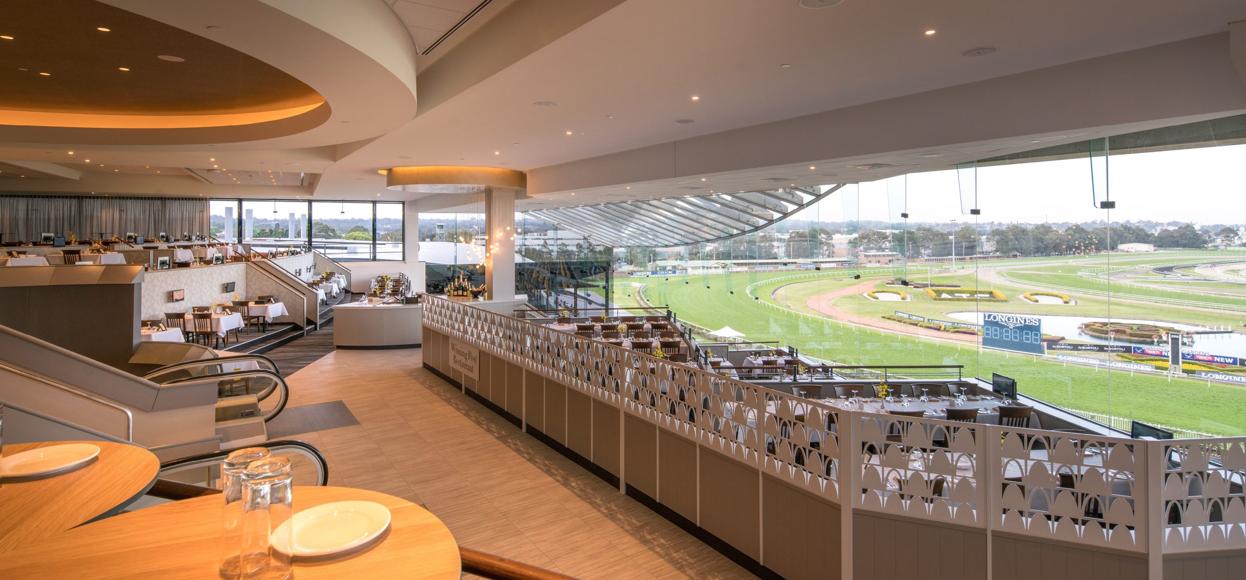 2 dining area track view rosehill racecourse refurbishment taylor construction hospitality community
