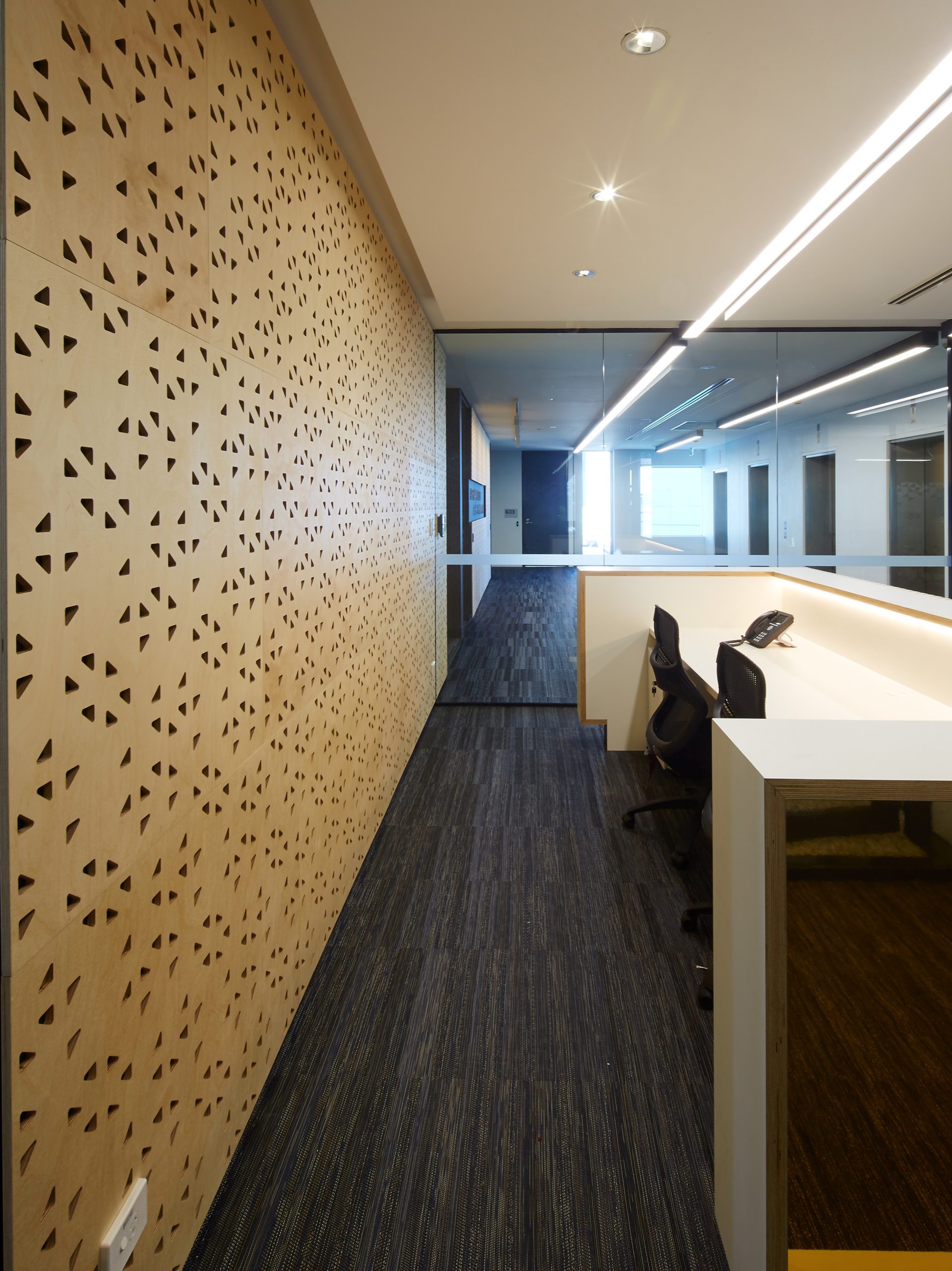 5 reception and feature wall australian institute of health innovation taylor construction education fitout